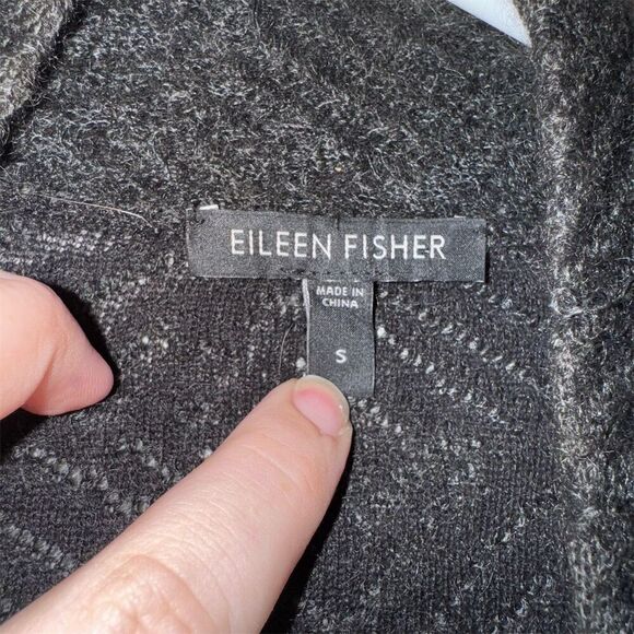 Eileen Fisher Women Black Mohair Cotton wool Blend Open Cardigan Sweater Size S - Picture 3 of 6